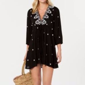 Raviya Embroidered 3/4-Sleeve Dress Cover-up